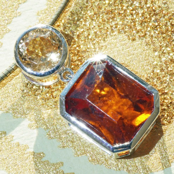 Hessonit Anhänger 750er Weissgold Vulkanisches Feuer 7.19 ct 1.61 ct Sri Lanka