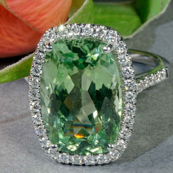 Mint Turmalin Brillant Ring 750er Weissgold 12.61 ct 0.46...groß und Seafoam ist der Farbhit