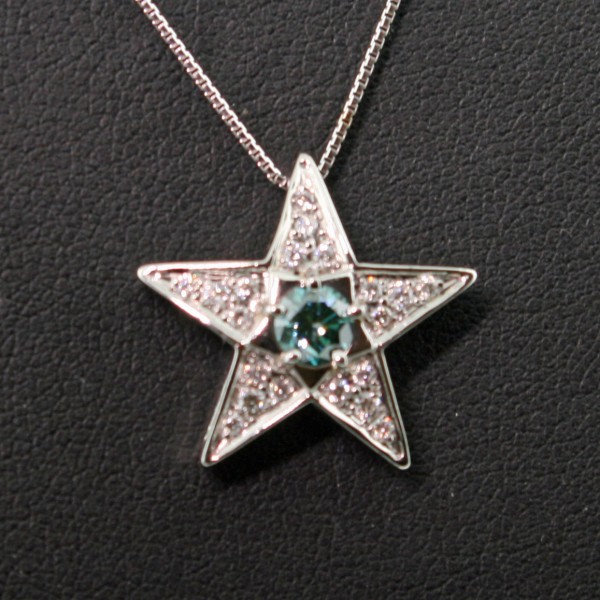 Diamant-Anhänger mit Kette-blau-weiß-900er-Platin