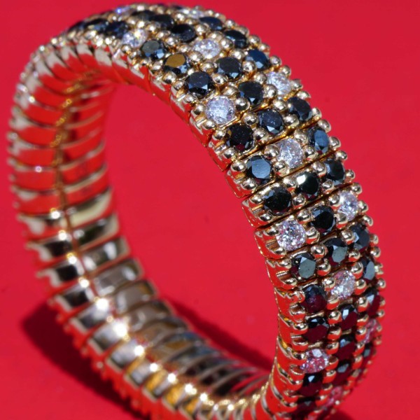 Brillant Ring dreireihig Magic flexibel schwarz weiss 0.90 ct 0.40 ct TW SI Silhouette Schmuck
