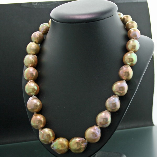 Barock Perl Collier 48 cm in gold und rose´farben 12-18 mm D. Natur